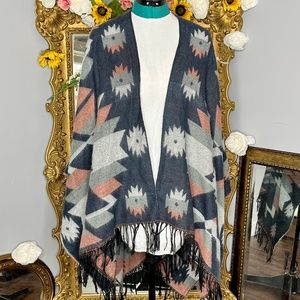 Soft Woven Geometric Patterned Poncho